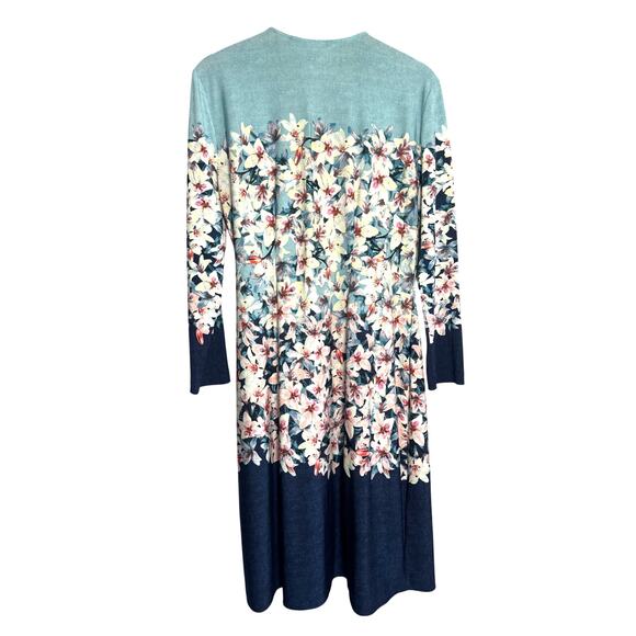 BCBGMAXAZRIA Floral Long Open Front Wrap Dress Kimono Duster Size Large - Picture 5 of 7